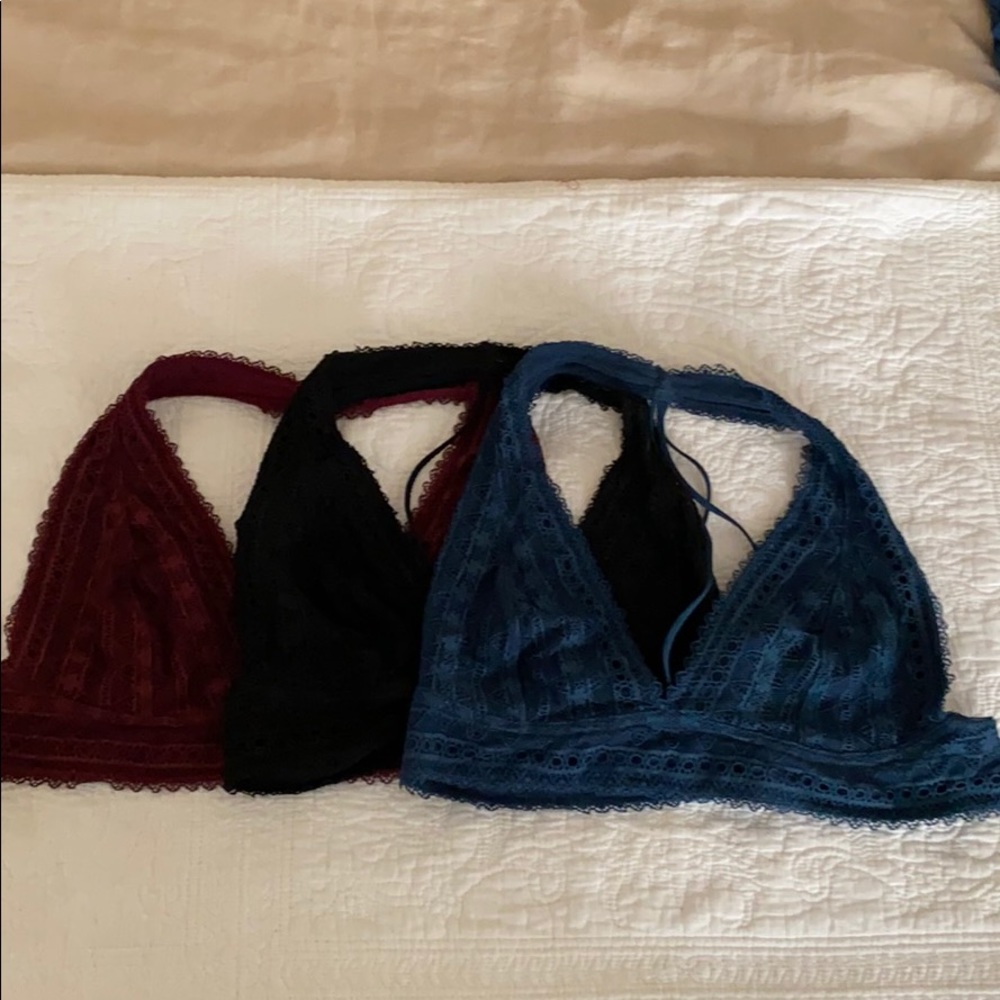 Urban Outfitters Red Black & Blue Lace Bralettes
